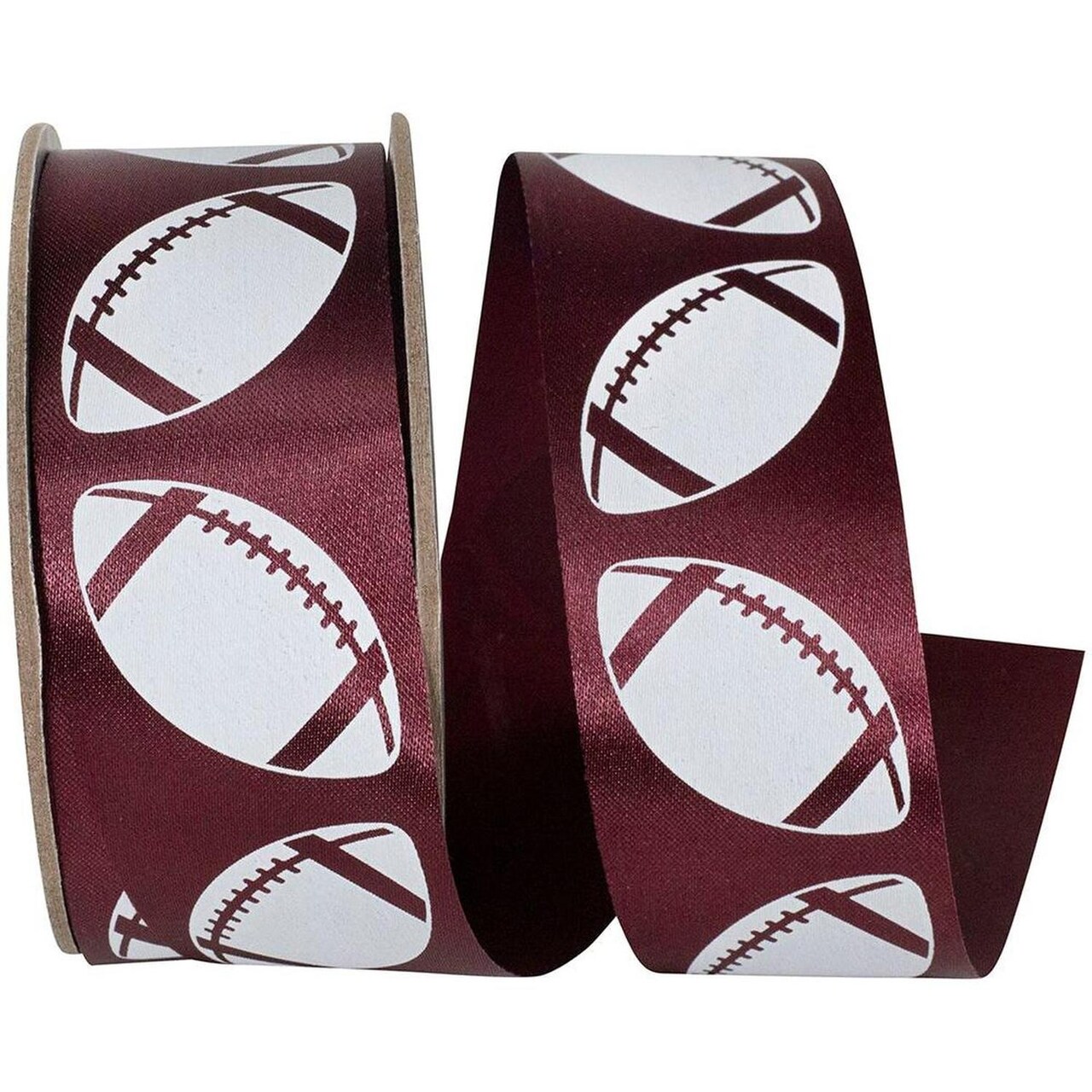 1 3/8 in Homecoming Football Ribbon: Burgundy/White (25 Yards)